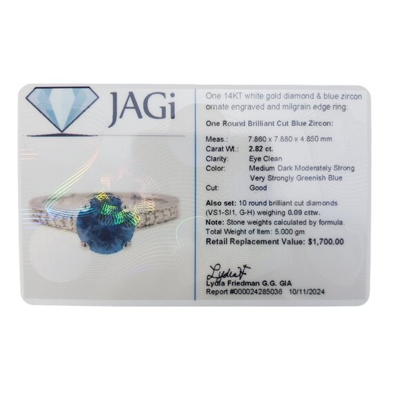 14K White Gold Blue Zircon and Diamond Ring Size 8 #19495 - Picture 10 of 10